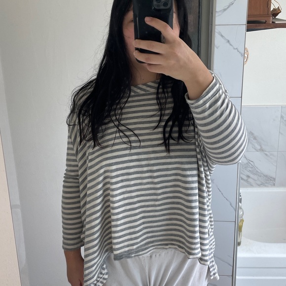 Hard Tail Shirt Gray White (small) organic cotton bamboo striped flowy comfy y2k - Picture 1 of 8